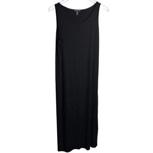 Eileen Fisher System Maxi Dress Black knit Sleeveless size Large Lagenlook